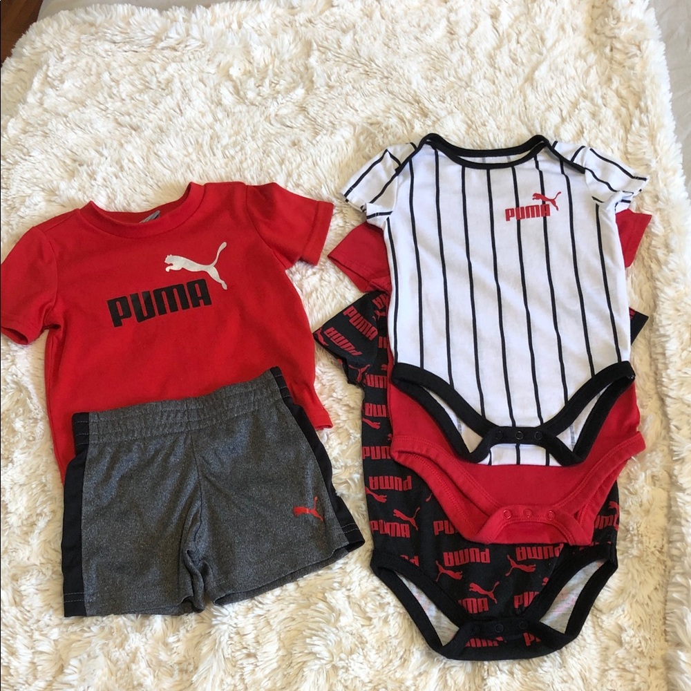 Baby Puma shirt and shorts set with Red, White & black One-Piece Bodysuit 3 pcs